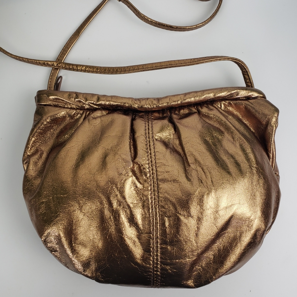 Brown Bronze Metallic Crossbody Textured Zippered Y2K Preppy Grunge Vintage 10x7